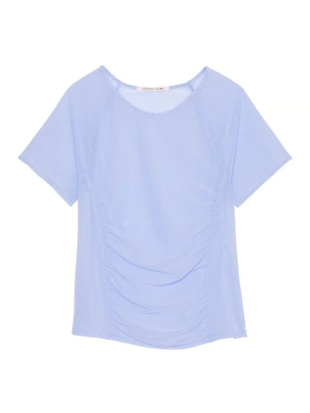 NWT Victoria’s Secret Light Blue Mesh Ruched Top Size Large Sheer Tee